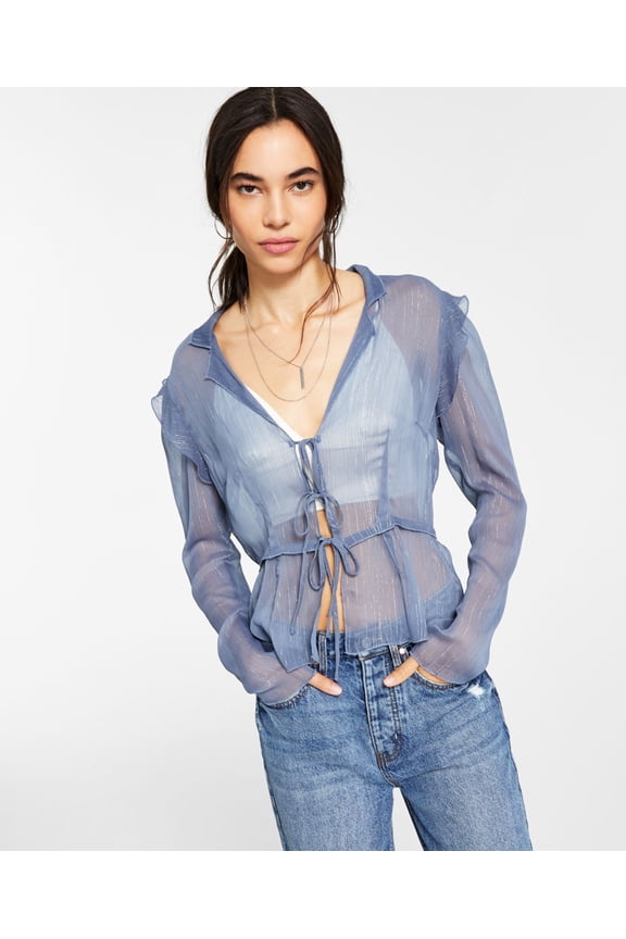 Womens Sheer Tie-Front Top