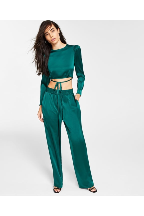 Womens Smocked-Waist Pull-on Pants, Green, Medium