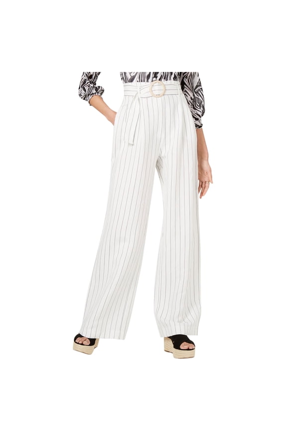 Womens Striped Casual Trouser Pants, White, X-Large