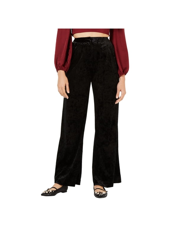 Womens Velvet Pleated Casual Trouser Pants, Black, Medium