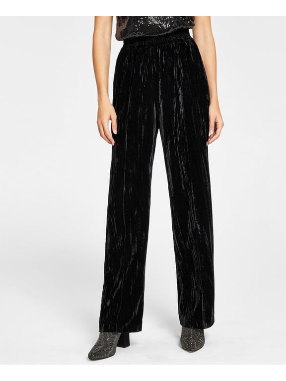 Womens Velvet Wide-Leg Pants, Black, Medium