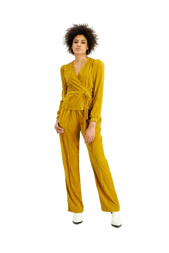 Womens Velvet Wrap Top, Gold/XS