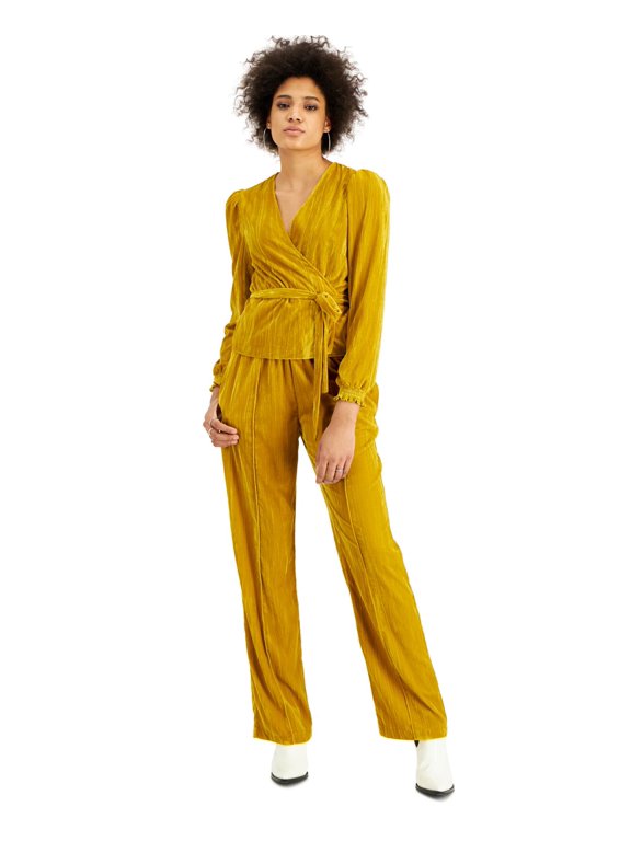 Womens Velvet Wrap Top, Gold/XS