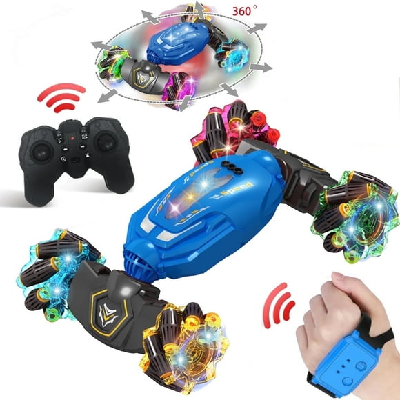 Leyeet RC Stunt Car, 2.4GHz 4WD Gesture Sensing Remote Control Car with Lights Music, Hand Controlled Remote Drift Twist Offroad 360° Rotation for Birthday Gifts Boys Girls, Blue
