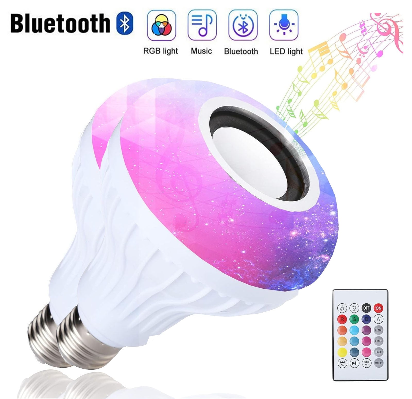 Leyeet 2 PCS 12W LED RGB Bulb Light Smart Bluetooth Music Speaker Changing Color Lamp Shower Head with Remote for Living Room Bathroom