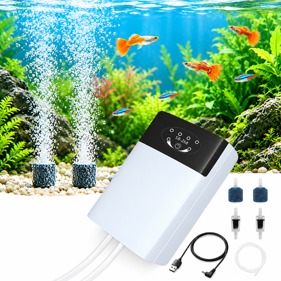 Aquarium Air Pump, Rechargeable Aerator Oxygen Pump, Portable USB air Bubbler for Fish Tank, Fishing, Fish Transportation, Aquarium Dual Outlet Bubbler Aerator Pump for Outdoor Fishing, Power Outages