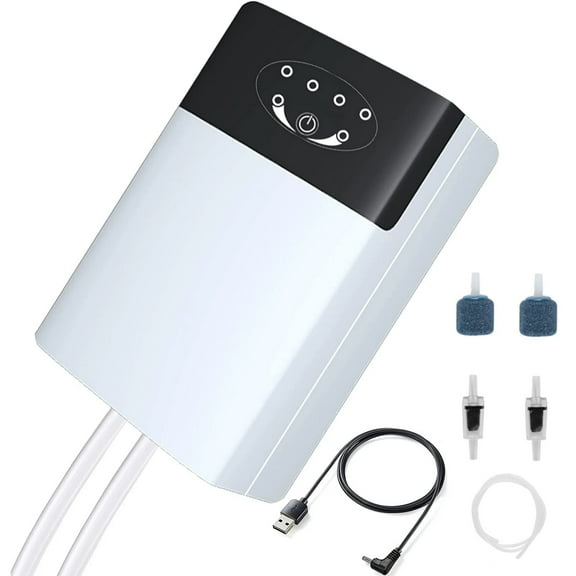 Aquarium Air Pump, Rechargeable Aerator Oxygen Pump, Portable USB air Bubbler for Fish Tank, Fishing, Fish Transportation, Aquarium Dual Outlet Bubbler Aerator Pump for Outdoor Fishing, Power Outages