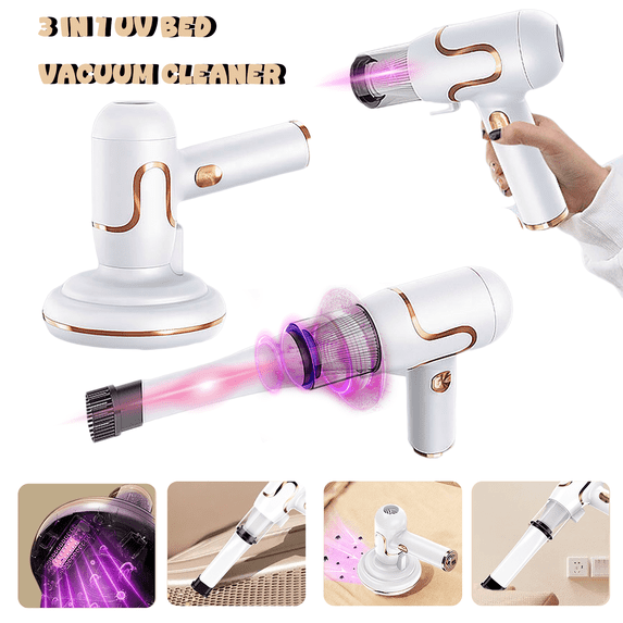 Leyeet Bed Vacuum Cleaner, 3-in-1 Cordless Mattress Handheld Vacuum Cleaner, Powered by UV-C Light & Ultrasonic Technology, Strong Suction, Low Noise, Suitable for Dust, Pet Hair, Etc
