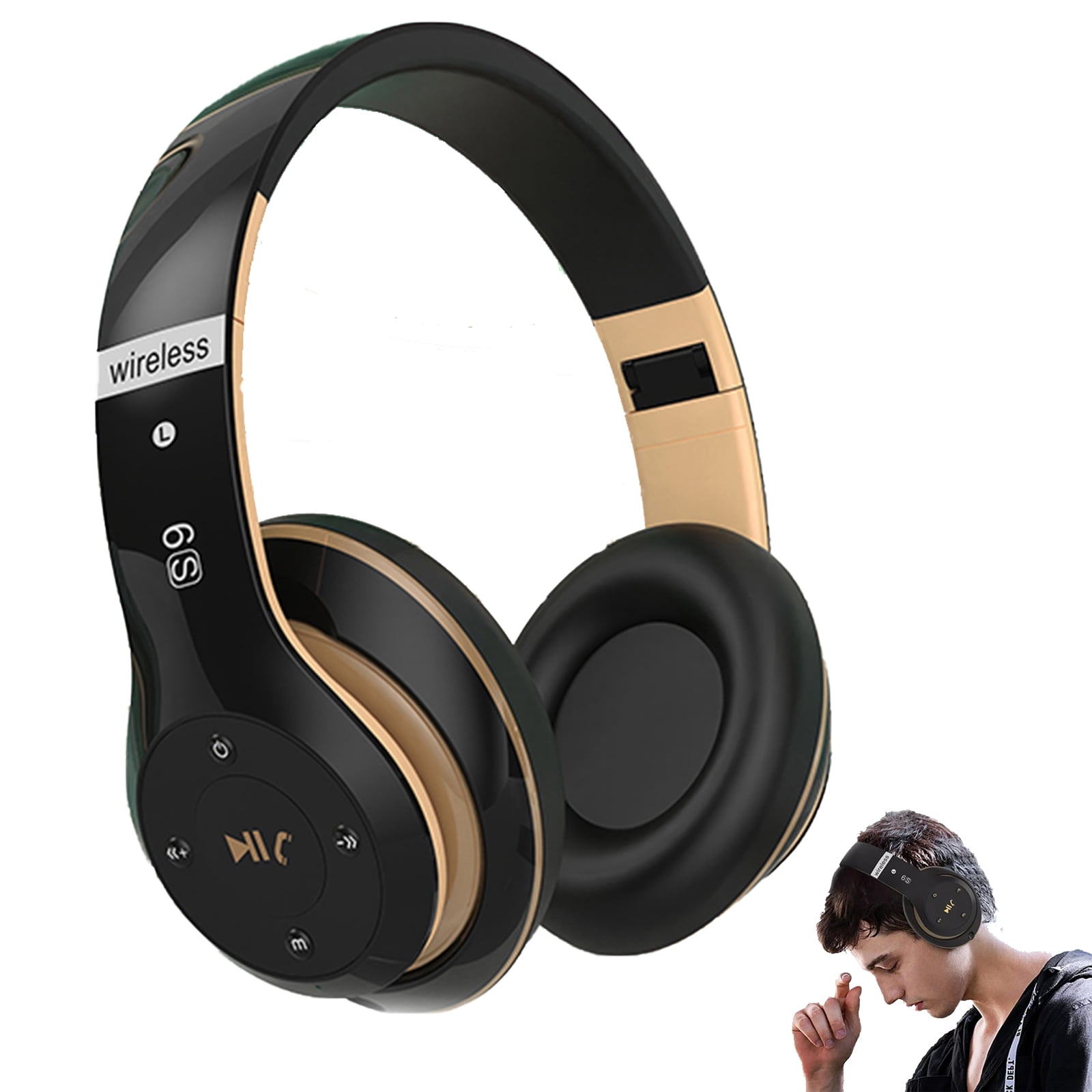 Leyeet Bluetooth Headphones Over Ear 12H Playtime and 6 EQ Music Modes Wireless Headphones with Microphone HiFi Stereo Foldable Lightweight Headset Deep Bass for Travel Smartphone Computer Laptop Walm...