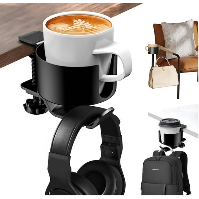 Leyeet Desk Cup Holder with Headphone Hanger, AntiSpill Cup Holder for