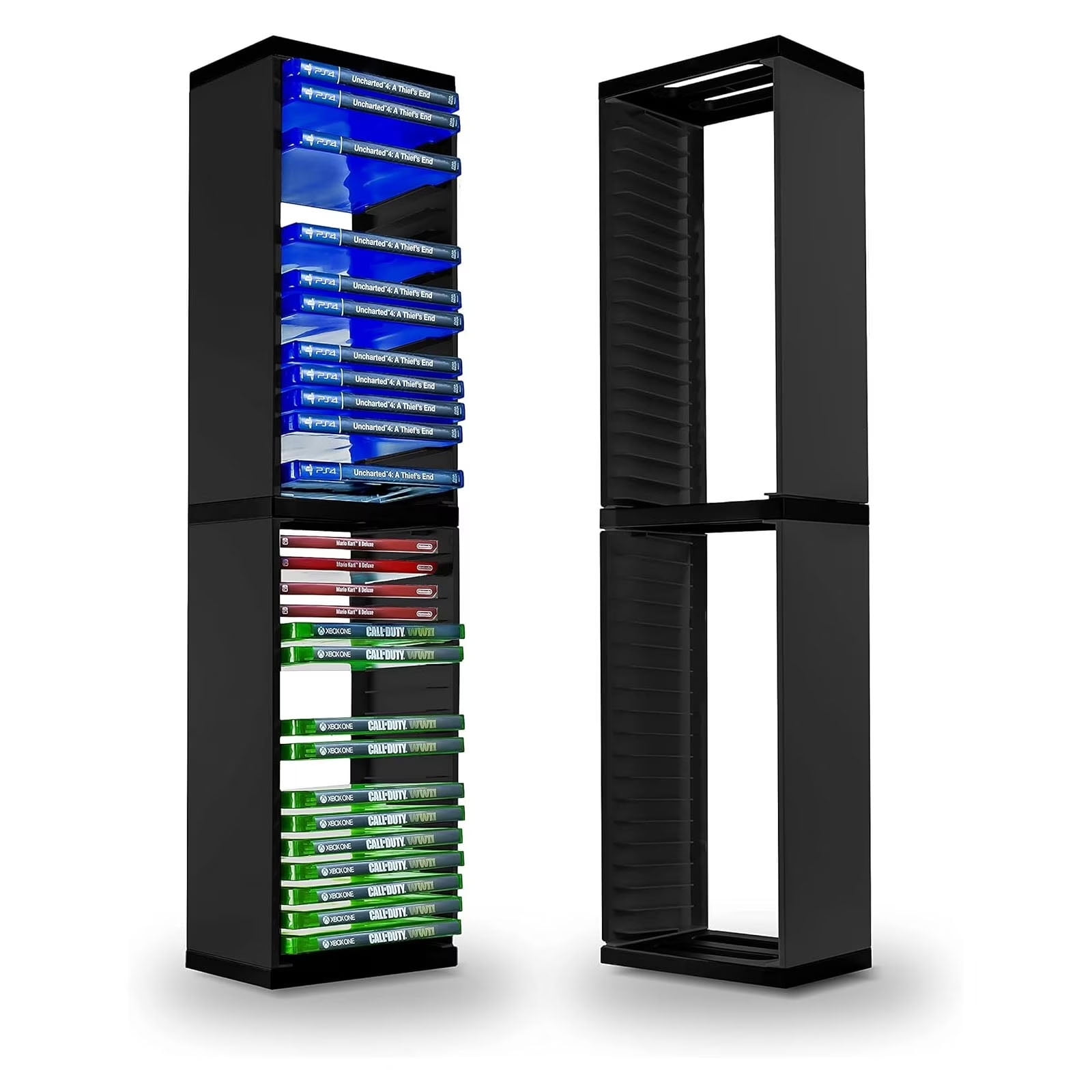 Leyeet Video Game Storage Tower for PS5/ PS4/ PS3/ Xbox Series S & X/Xbox, Universal Video Game Storage Stand Holder Rack, Game Disc Storage Shelf for Game Storage, 36 Discs, Black