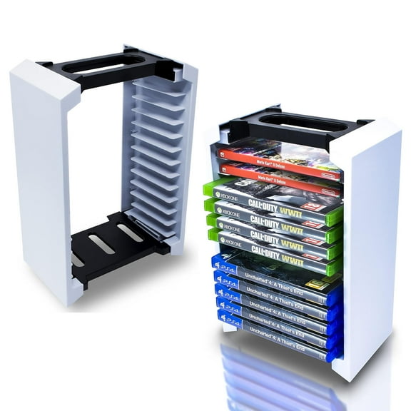 Leyeet Game Storage Tower for PS5/ PS4/ xBox Series X/S, Universal Video Game Storage Organizer, Holds 12 Game/Blu-Ray Disks, Game Holder Rack for Nintendo Switch Games and Blu-Ray Discs, White