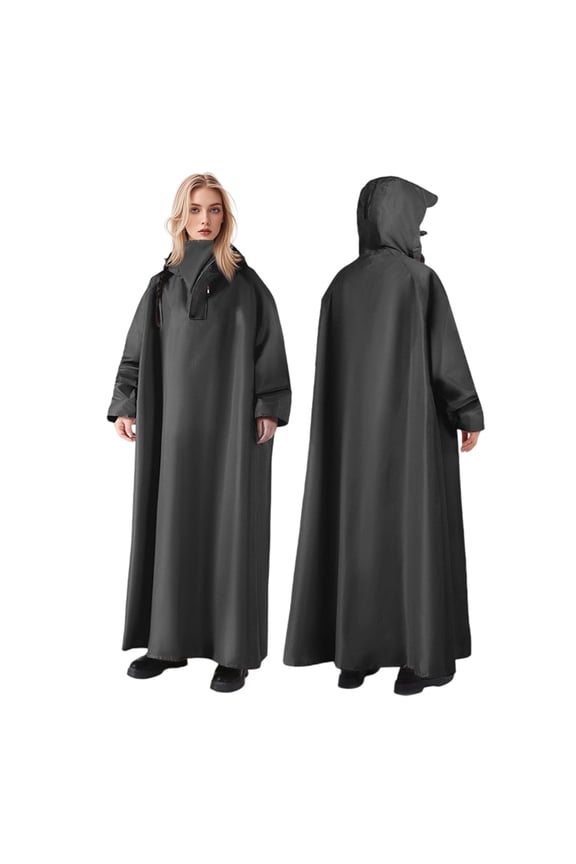 Full-Length Waterproof Raincoat, Hooded Rain Poncho with Ankle-Length Oxford Fabric, Reusable Outdoor Rain Jacket for Adult Rainday Outdoor Activity, Men and Women Universal, Black