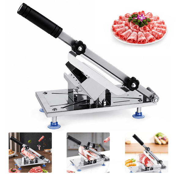 Leyeet Manual Frozen Meat Slicer, Stainless Steel Food Slicer with Anti Slip Suction Cups, Meat Cutting Machine Adjustable Thickness, Slicer Machine for Beef Mutton Ham