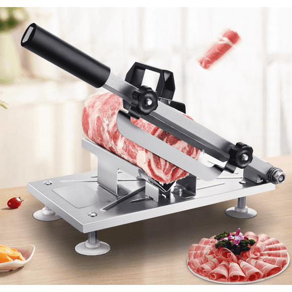 Leyeet Manual Frozen Meat Slicer, Stainless Steel Food Slicer with Anti Slip Suction Cups, Meat Cutting Machine Adjustable Thickness, Slicer Machine for Beef Mutton Ham