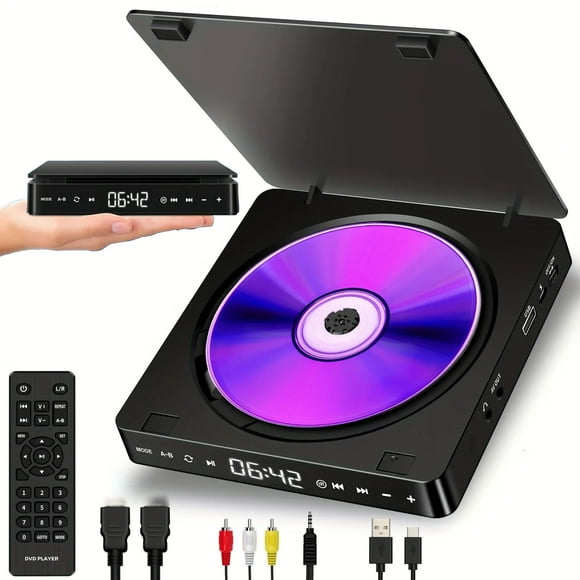Leyeet Portable DVD Player, 1080P HD Mini DVD Player with USB/Touch Control Panel/Remote Contro/LED Display Screen, DVD Player for TV Home Car, Black