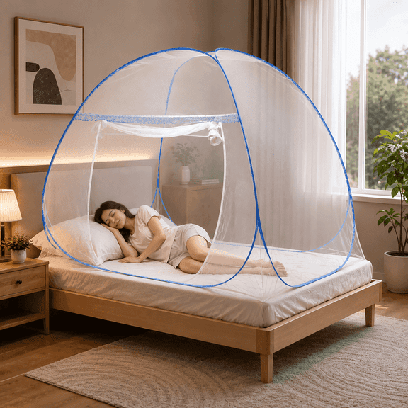 Leyeet Mosquito Net for Bed, Foldable Net Bed with Zipper Closure Design, Automatic Pop Up Mosquito Net, Portable Insect-Proof Mosquito Net Tent for Indoor, Outdoor Camping, Travel, Easy Installation