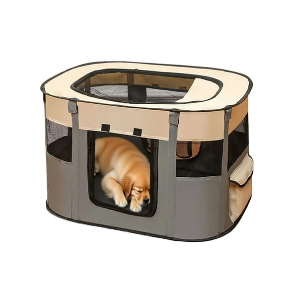 Leyeet Foldable Pet Playpen, Exercise Kennel Tent with Zipper & Side Pockets, Breathable Mesh Design Cat Playpens Pet Enclosure for Small Dogs, Cats, Indoor/Outdoor Use, 27.6"x21.7"x15.7" Grey