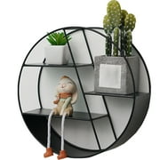Leyeet Round Wall Shelf, Wall-Mounted Circular Shelf, Wood & Iron Wall Hanging Shelves, 3-Tier Circle Shelf Wall Decor for Home Office, Circular Floating Shelves (1, Black)