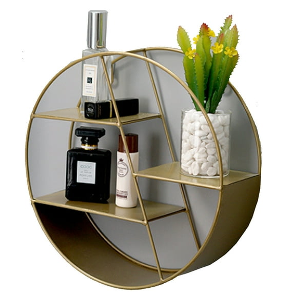 Leyeet Round Wall Shelf, Wall-Mounted Circular Shelf, Wood & Iron Wall Hanging Shelves, 3-Tier Circle Shelf Wall Decor for Home Office, Circular Floating Shelves (1, Bronze)