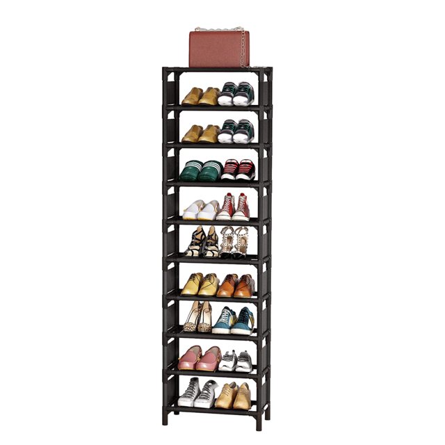 Leyeet Tall Shoe Rack 10 Tiers Narrow Shoe Storage Rack 20 Pairs Shoes and Boots Shoe Shelf