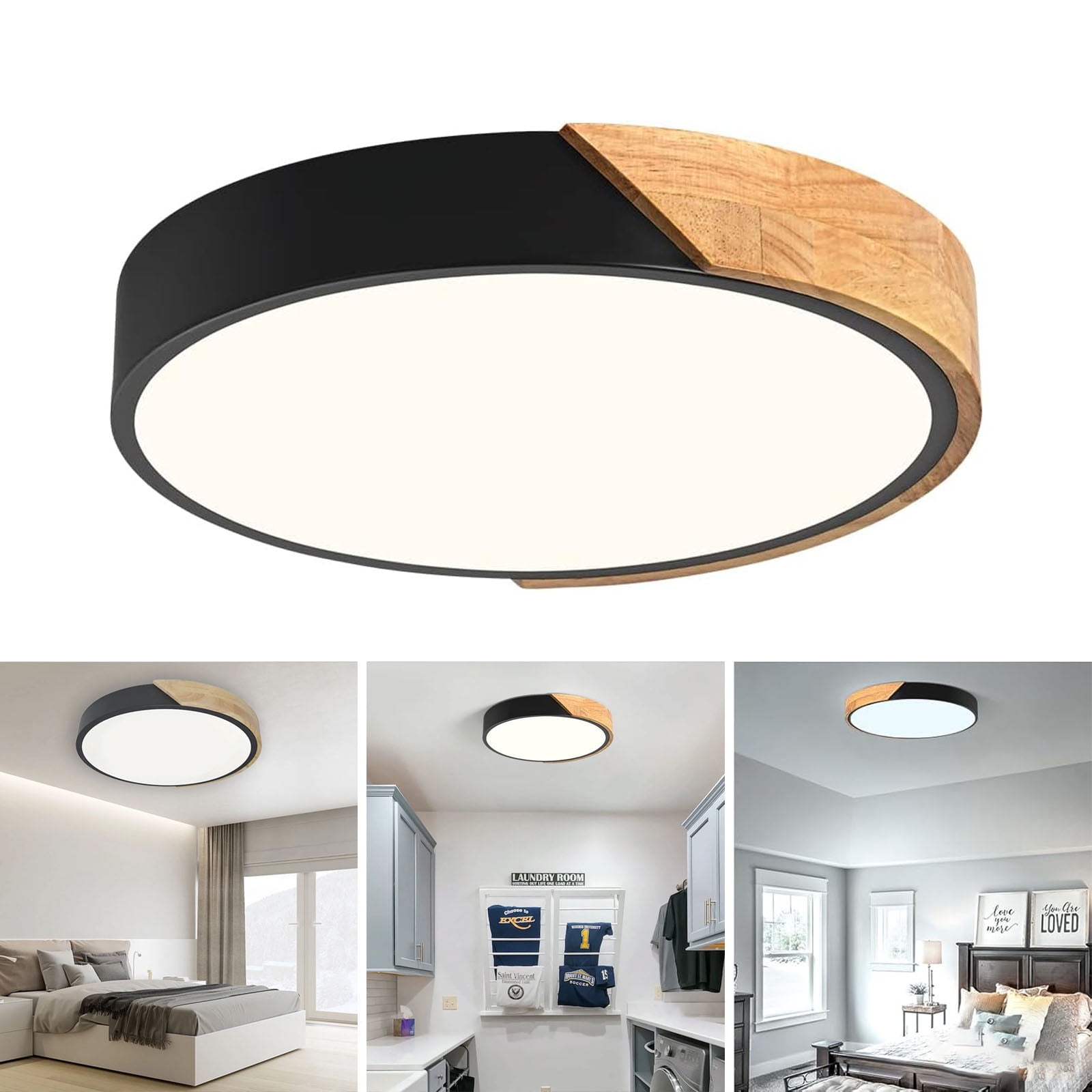 Leyeet Modern LED Ceiling Light, Minimalist Wood Flush Mount Ceiling Light Fixture, 6000K Circle Lighting Lamp with Acrylic Lampshade for Bedroom Laundry Room Hallway Foyer