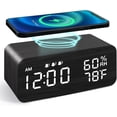 thumbnail image 1 of Leyeet Wooden Digital Alarm Clock, 10W Fast Wireless Charger Station, 3 Alarm, Bluetooth Speaker, Temperature, Humidity, Weekday/Weekend Mode, Wood LED Clock for Bedroom, Desk, Office, 1 of 7