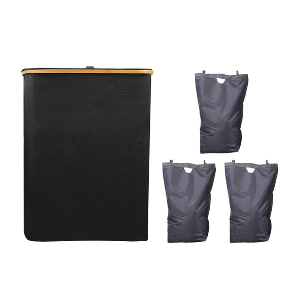 Leyfeng 160L Laundry Hamper with Lid Large Collapsible 3 Dividers Dirty Clothes Basket Organizer with Handles and Removable Inner Bags for Bedroom / Laundry Room / Closet / Bathroom / College