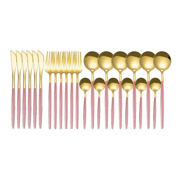 Leyfeng 24Pcs Stainless Steel Dinnerware Set Kitchen Cutlery Set Knife Fork Spoon Flatware Tableware Minimalist Silverware