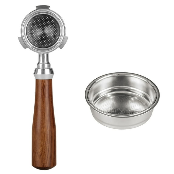 Leyfeng 51mm Bottomless Portafilter Coffee Bottomless Compatible with DeLonghi Espresso Machine EC680 and EC685 Rosewood Handle (Filter Basket Included)