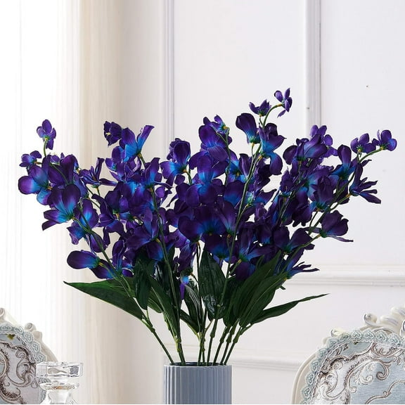 Leyfeng Artificial Flowe, 27Inch Orchids Artificial Flowers Purple Flame Fake Orchids Flowers Long Stems in Bulk for Wedding Home Centerpieces (12Pcs Purple)