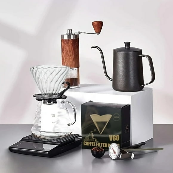 Leyfeng Coffee Kettle, Coffee Maker Set, 8-Piece Drip Coffee Kit, V60 Hand Drip Coffee Set, Manual Pour Over Coffee Maker Set with Coffee Scale/Coffee Pot/Coffee Filter