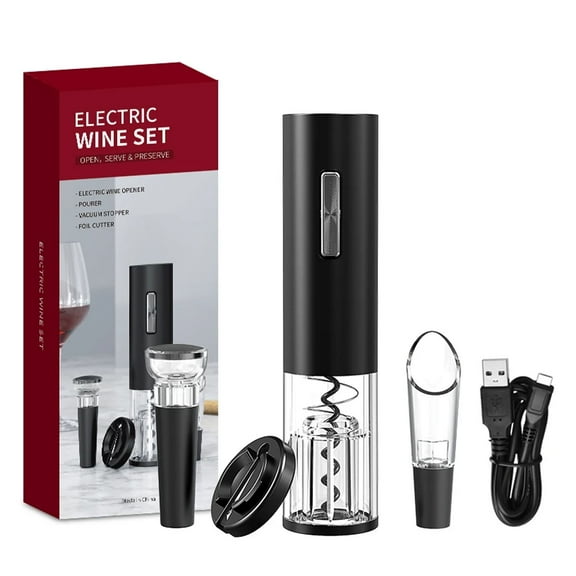 Leyfeng Electric Wine Bottle Opener Set, USB Rechargable Wine Opener Automatic Corkscrew with Foil Cutter, Vacuum Stopper, Wine Pourer for Home, Party, Gifts