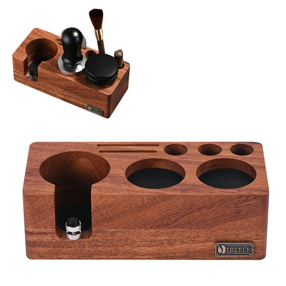 Leyfeng Espresso Tamping Station, Walnut Espresso Tamping Station for 54mm Espresso Machine, Adjustable Height, 3-In-1 Coffee Tamper Station Organizer, Distributer & Portafilter Holder for Countertop