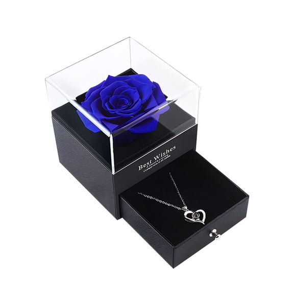 Leyfeng Eternal Rose Box with Necklace Preserved Flowers Rose with Crystal Necklace Gifts for Mom Wife Girlfriend Her on Anniversary Mothers Day Valentines Day Christmas Birthday Gifts for Women