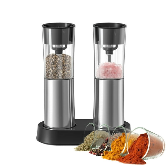 Leyfeng Gravity Electric Pepper and Salt Grinder Set USB Rechargeable with Dual Charging Base Adjustable Coarseness Refillable Automatic One-Hand Operated Mill Set with LED Light Kitchen Gadgets