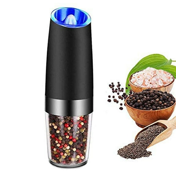 Leyfeng Gravity Electric Salt Ginder, Gravity Electric Salt Ginder Pepper Grinder, Automatic Pepper and Salt Mill Grinder Battery-Operated with Adjustable Coarseness, Led Light, One Hand Operated