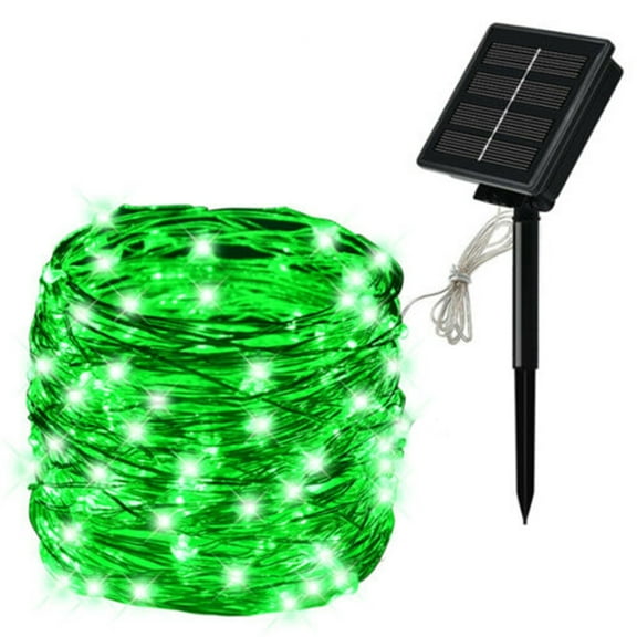 Leyfeng Solar Panel String Light Copper Wire 8 Modes Fairy Lights Waterproof Garden Party Decor (10m 100 lights, Green)