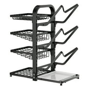 Leyfeng Spice and Pot Cover Rack Carbon Steel 2-Sided 7-Tier Pantry Plates Spice Rack for Cabinet Adjustable Height Multi-Tier Pot Lid Organizer with Water Drip Tray