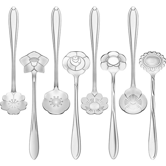 8 Pieces Flower Spoon Coffee Teaspoon Set Stainless Steel Tableware Creative Sugar Spoon Tea Spoon Stir Bar Spoon Stirring Spoon, 8 Different Patterns (colorful)