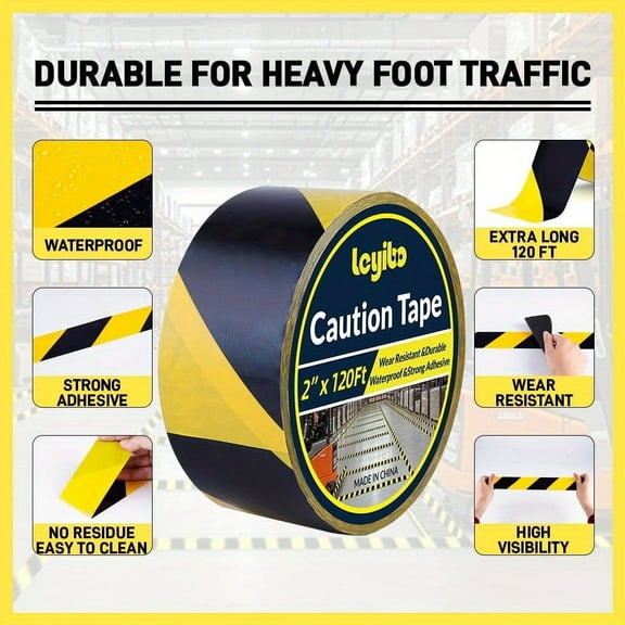 Leyibo-High Visibility Caution Tape, 2" x 120 ft, Durable Safety Duct Tape