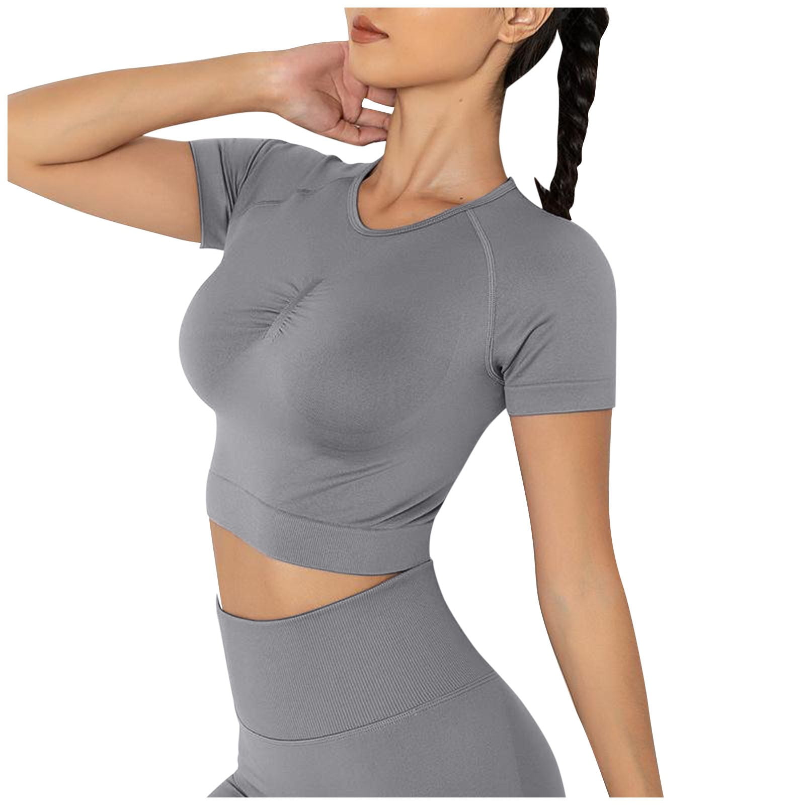 Women's Gym Set With Short Sleeves Grey Seamless Activewear