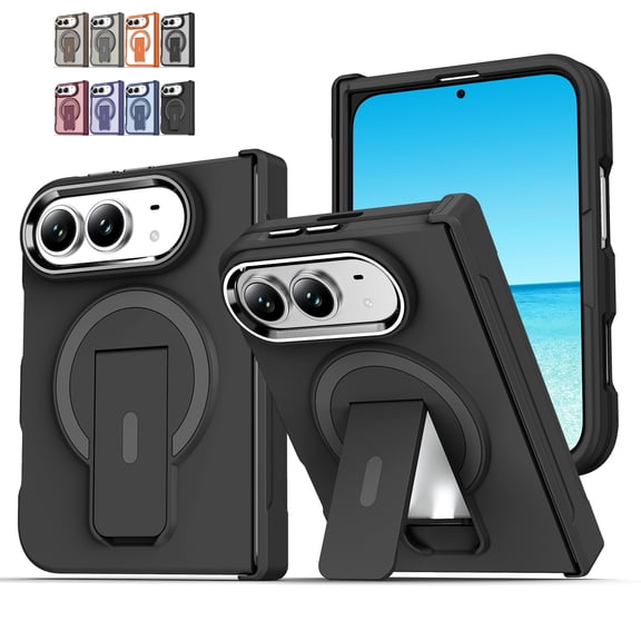 Leymi Magnetic Case for Apple iPhone Duo with Kickstand, Compatible with MagSafe Slim Protective Phone Cover with Hidden Stand Anti-Slip Grip Bumper Rugged for Women Men