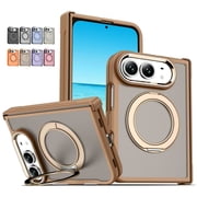 Leymi Magnetic Case for iPhone Duo with 360  Rotating Ring Kickstand, Support Wireless Charging Slim Shockproof Protective Cover with Camera Lens Protection for Women Men, Desert Gold