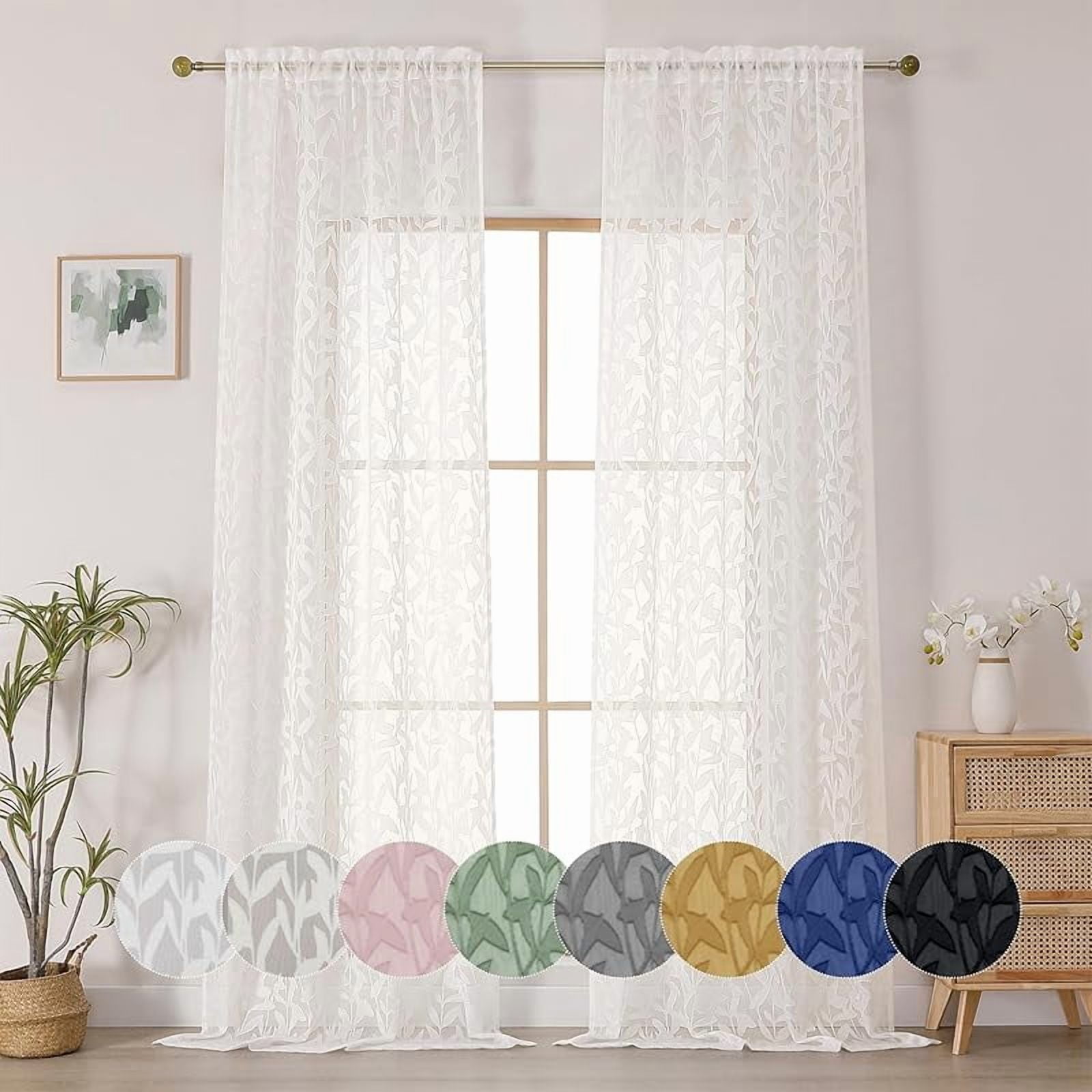 Leyna Sheer Black Curtains 84 Inches Long for Living Room Bedroom 2 ...