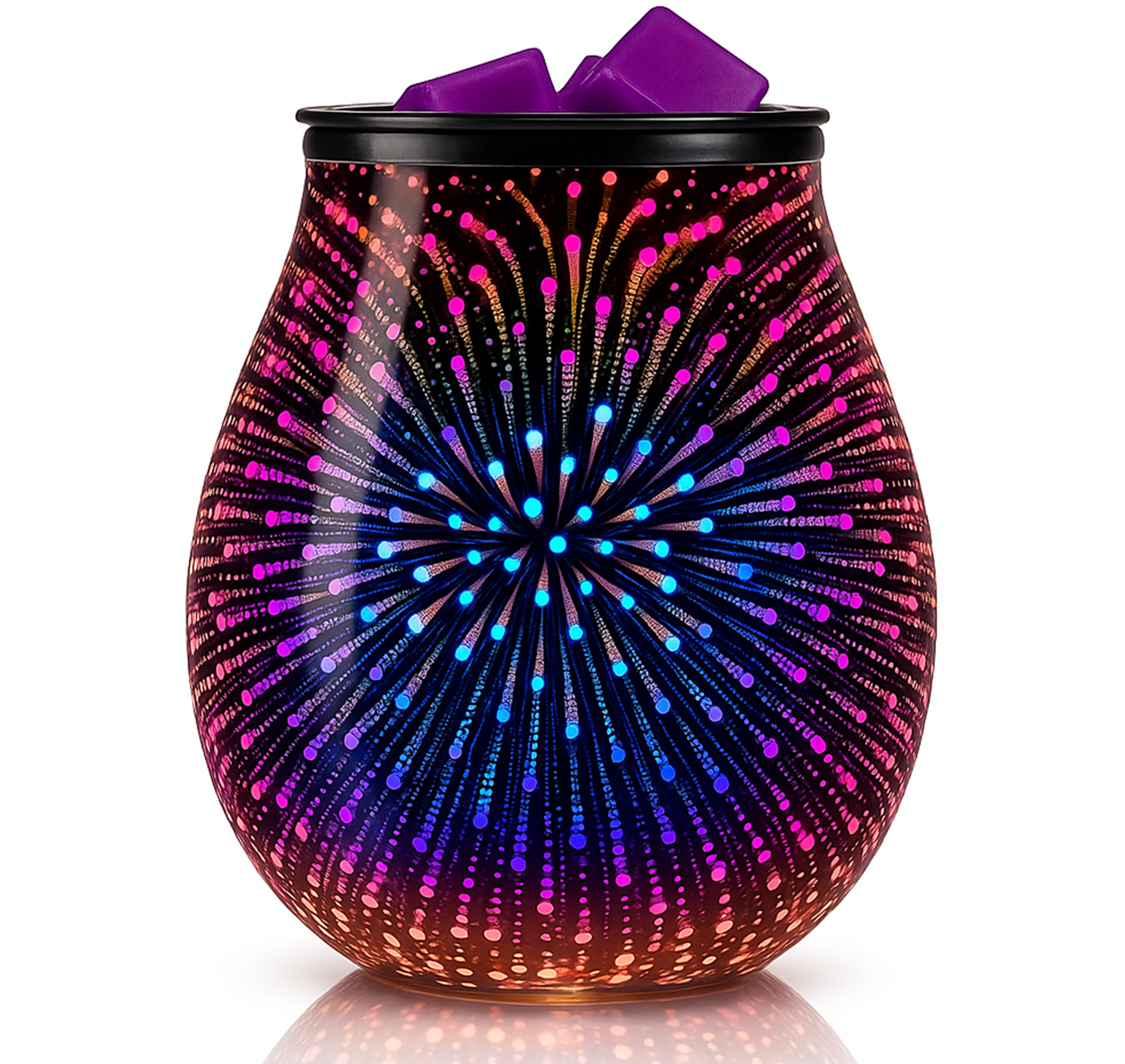 Leyoue 3D Glass Fireworks Electric Wax Melt Warmer with PTC Heating Plate 7 Colors LED Changing Light Wax Burner Melter Fragrance Warmer for Home (3D)