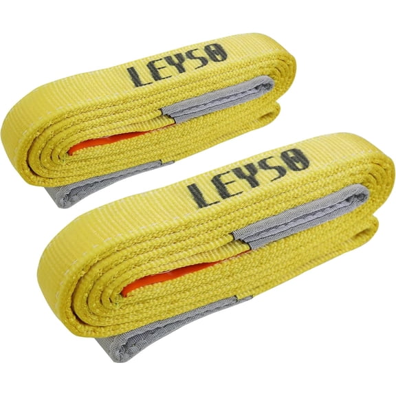Leyso 2 Packs 2" x 10' Lifting Sling Straps, Multifunctional Heavy Duty Lift Sling Web Town Strap with 2 Reinforced Loops and Wear Guard End (Yellow)