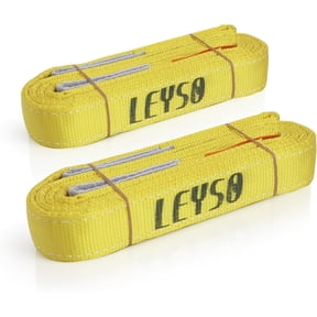 Leyso 2 Packs 2" x 6' Lifting Sling Straps, Multifunctional Heavy Duty Lift Sling Web Town Strap with 2 Reinforced Loops and Wear Guard End (Yellow)