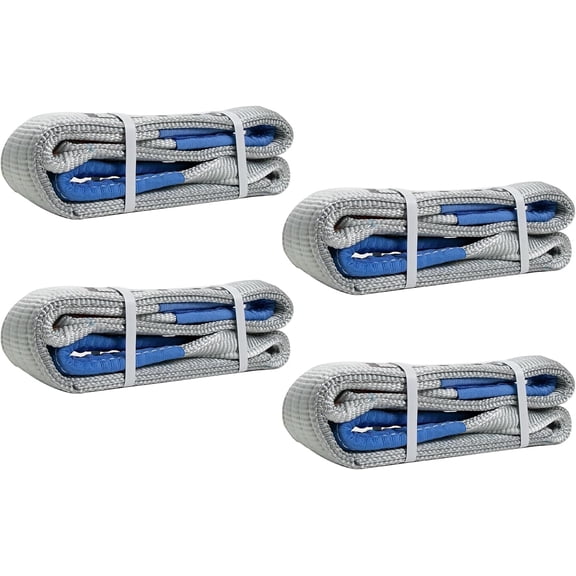 Leyso 4 Packs 3" x 10' Lifting Sling Straps, Multifunctional Heavy Duty Lift Sling Web Town Strap with 2 Reinforced Loops and Wear Guard End (Grey)