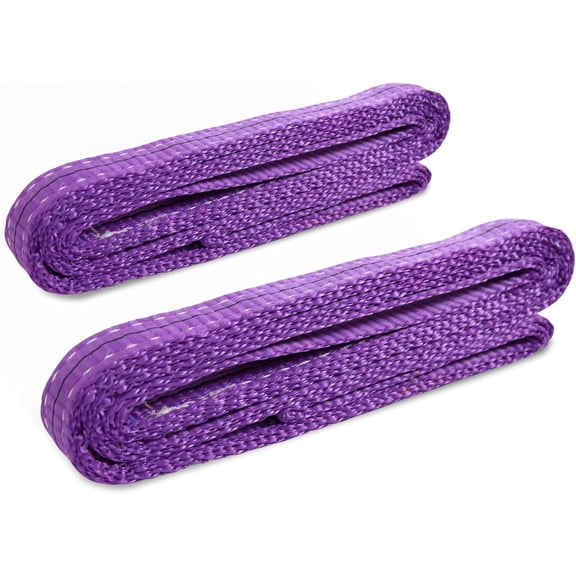 Leyso Pack of 2 Purple 6' x 1" Multifunctional Heavy Duty Lift Sling Web Town Strap with 5" Diameter Reinforced Loops and Wear Guard End
